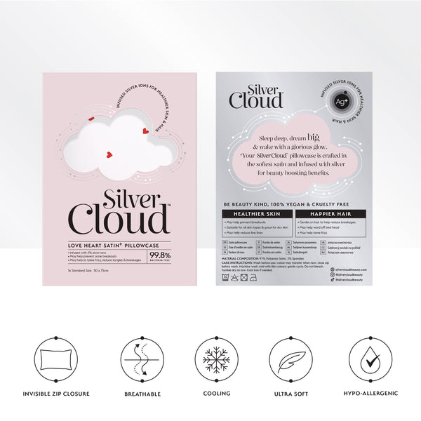 Silver Cloud Heart Print Satin Gift Set With Silver Ions