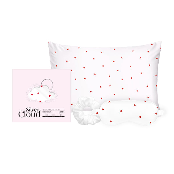 Silver Cloud Heart Print Satin Gift Set With Silver Ions