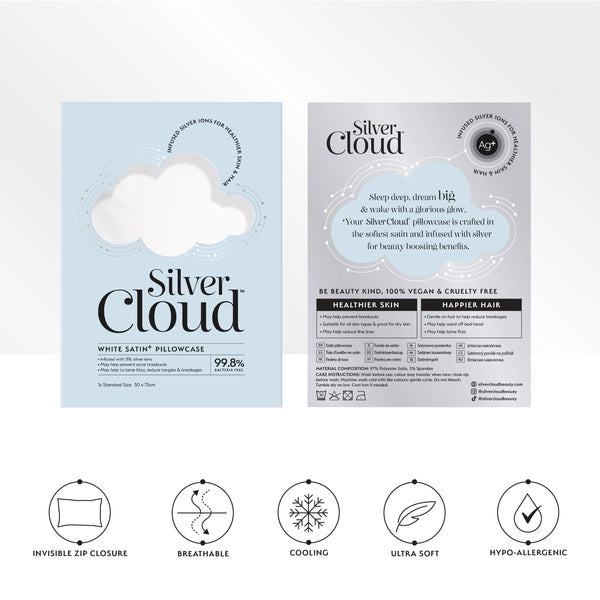 Silver Cloud Satin Pillowcase infused with Silver Ions