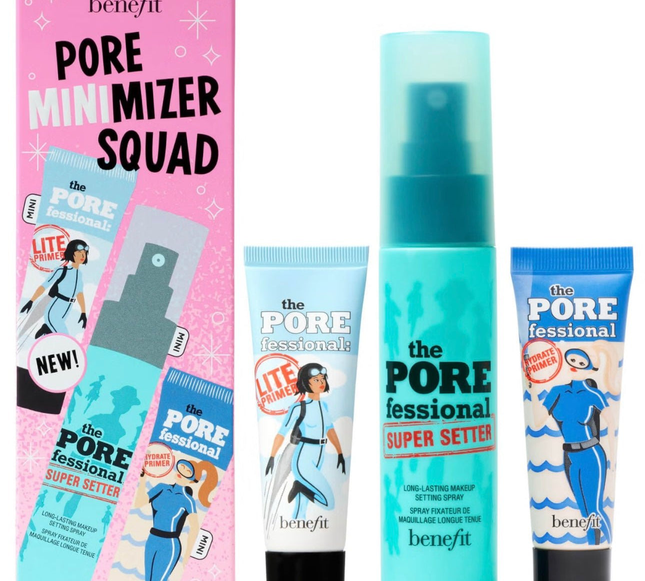 Benefit The POREfessional Pore Minimizer Squad Face Primer and Makeup Setting Spray Trio Set (Worth £37.50) - NODBEAUTY