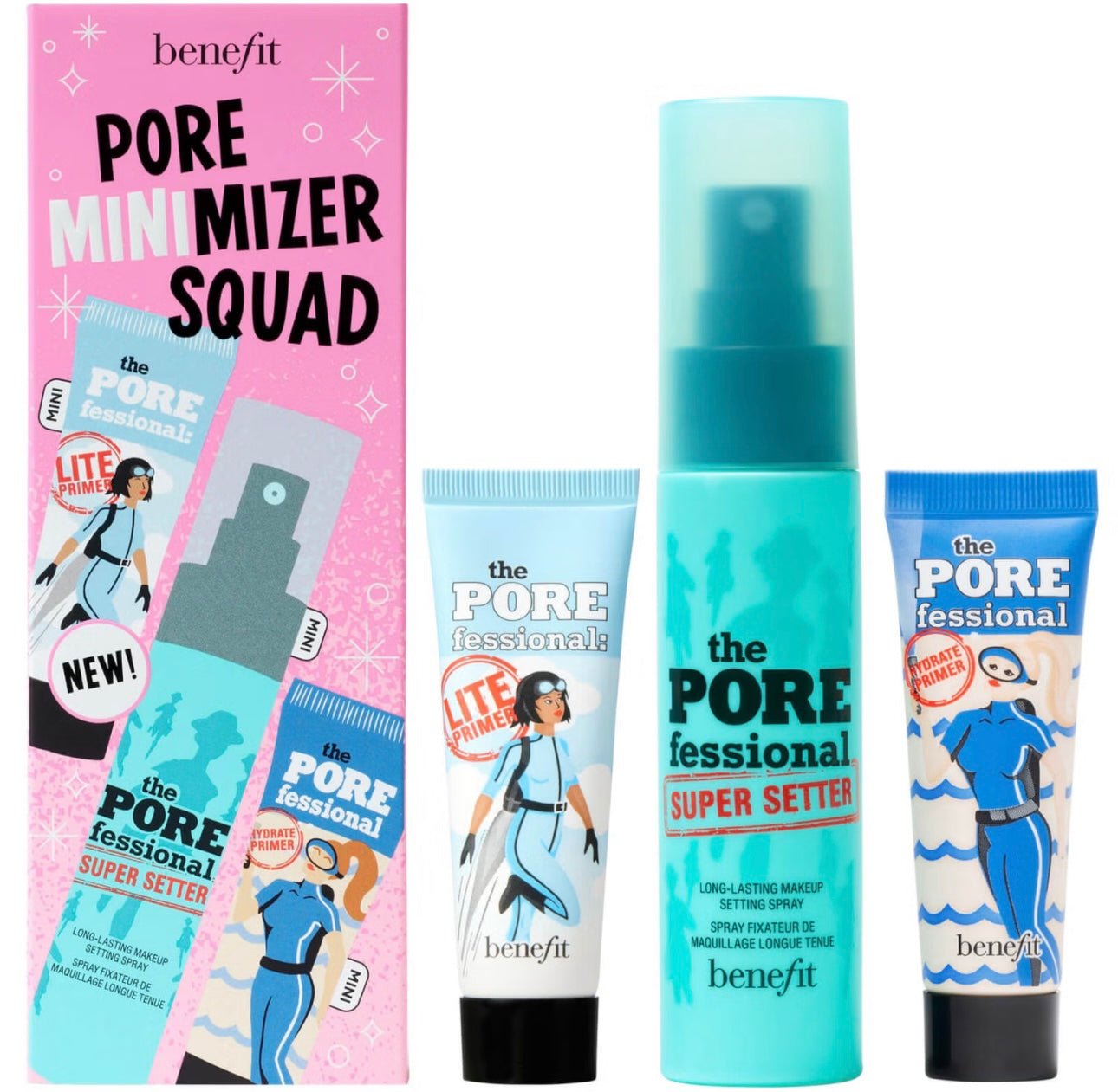 Benefit The POREfessional Pore Minimizer Squad Face Primer and Makeup Setting Spray Trio Set (Worth £37.50) - NODBEAUTY