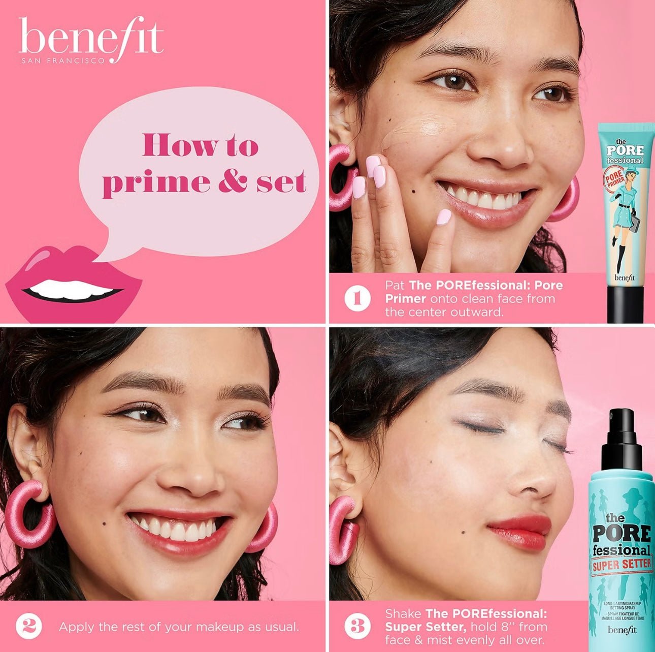 Benefit The POREfessional Pore Minimizer Squad Face Primer and Makeup Setting Spray Trio Set (Worth £37.50) - NODBEAUTY