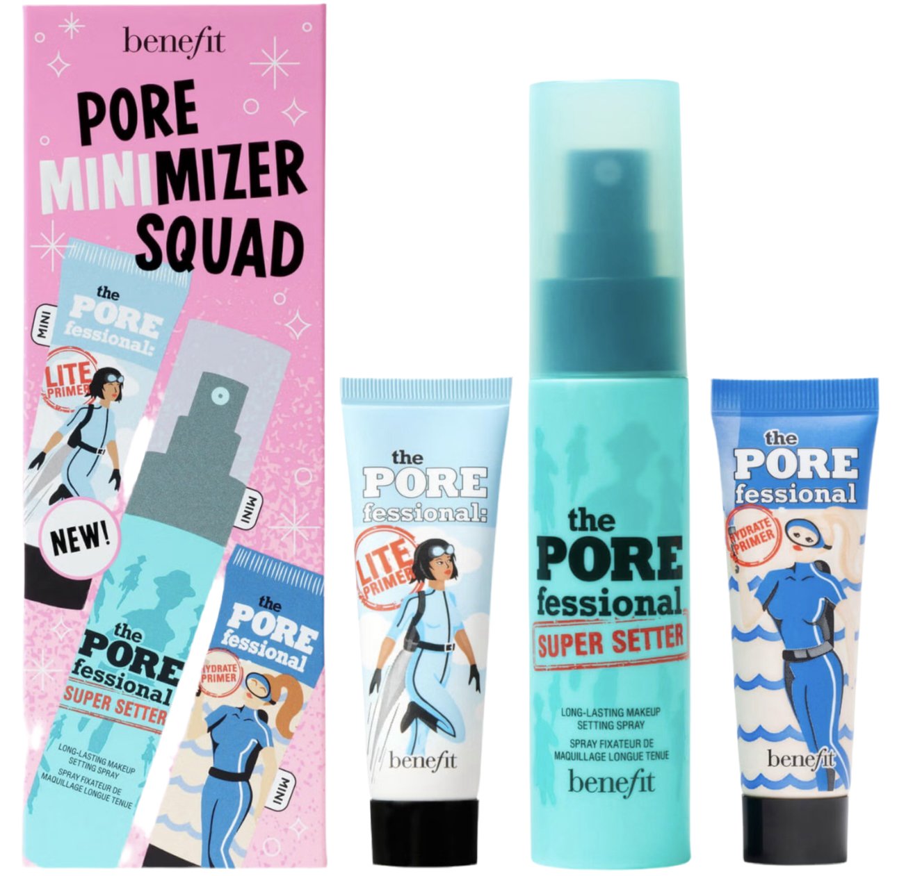 Benefit The POREfessional Pore Minimizer Squad Face Primer and Makeup Setting Spray Trio Set (Worth £37.50) - NODBEAUTY