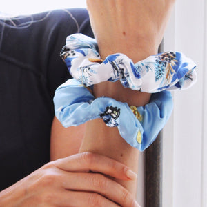 Cloud Satin Hair Scrunchie Set (set of 3) - Cornflower Butterflies