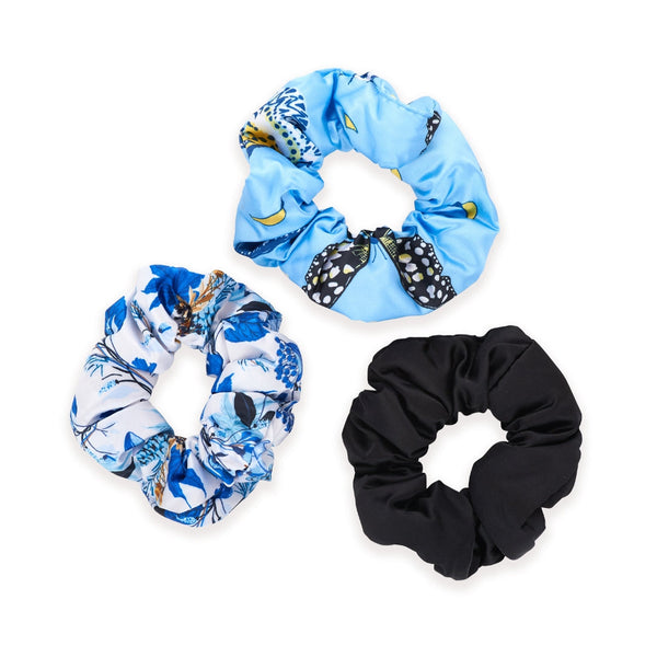 Cloud Satin Hair Scrunchie Set (set of 3) - Cornflower Butterflies