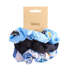 Cloud Satin Hair Scrunchie Set (set of 3) - Cornflower Butterflies