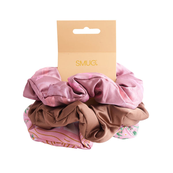 Cloud Satin Hair Scrunchie Set (set of 3) - Mocha Swans